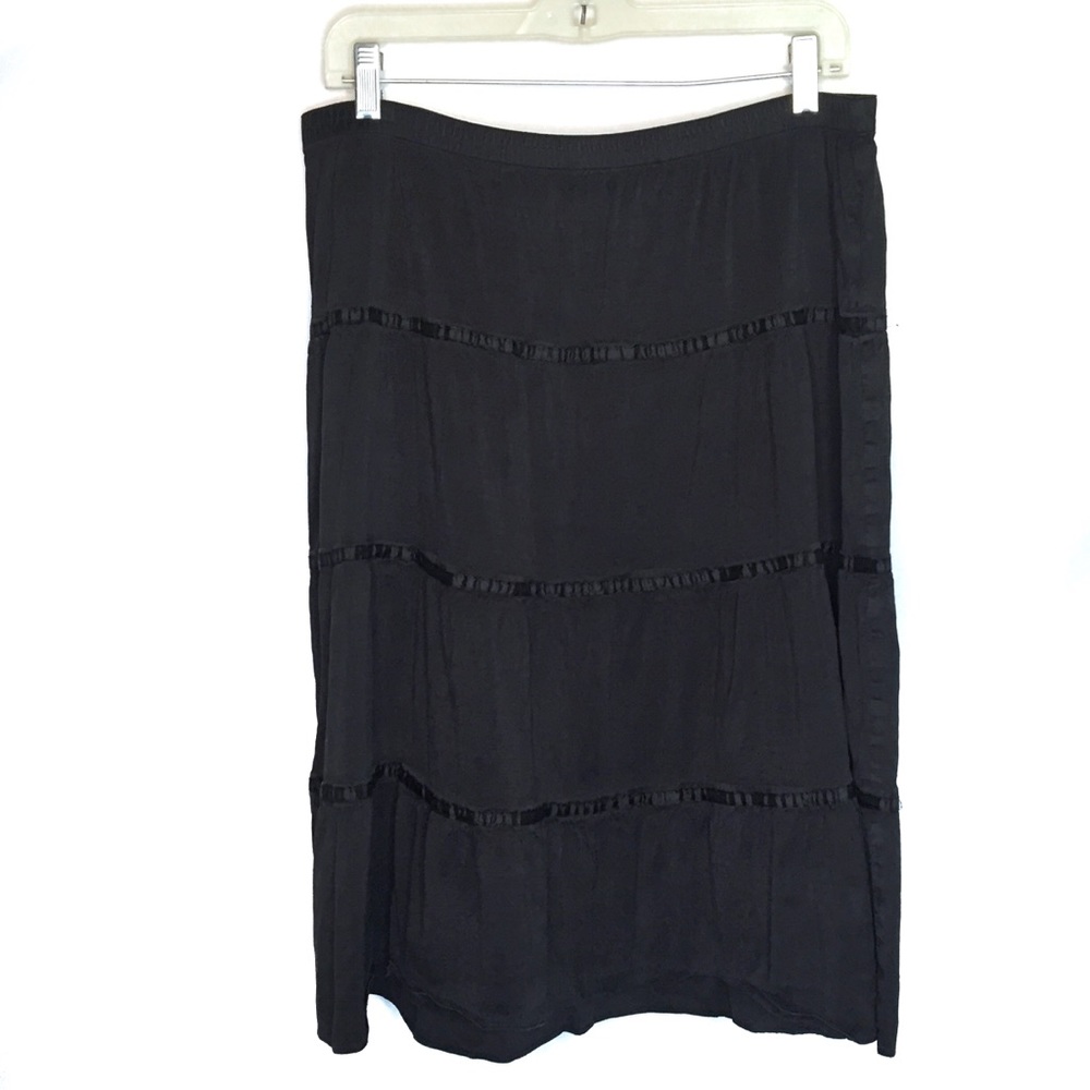 Vintage CALYPSO CHRISTIANE CELLE Black Tiered Silk Skirt Boho Peasant Size Large